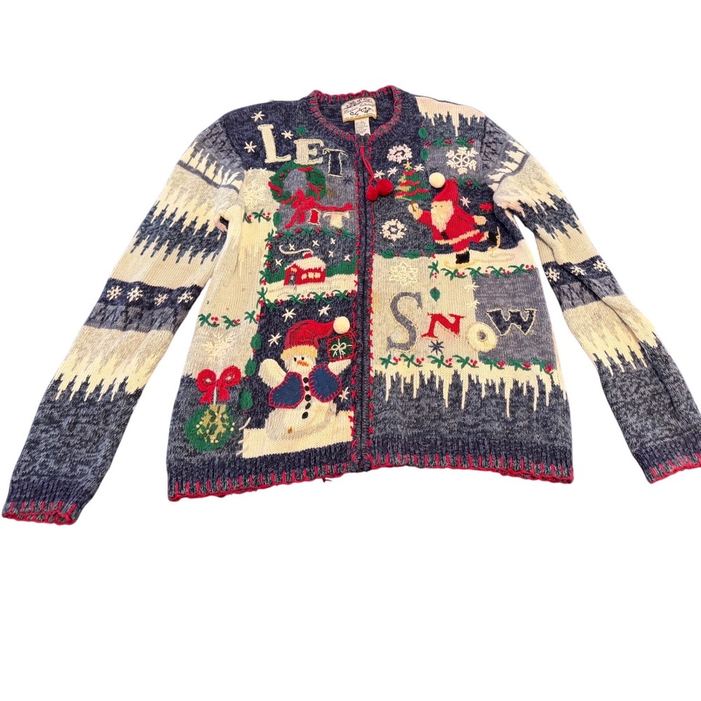 Heirloom Collectibles Vintage Let It Snow Christmas Zip Cardigan Sweater Large